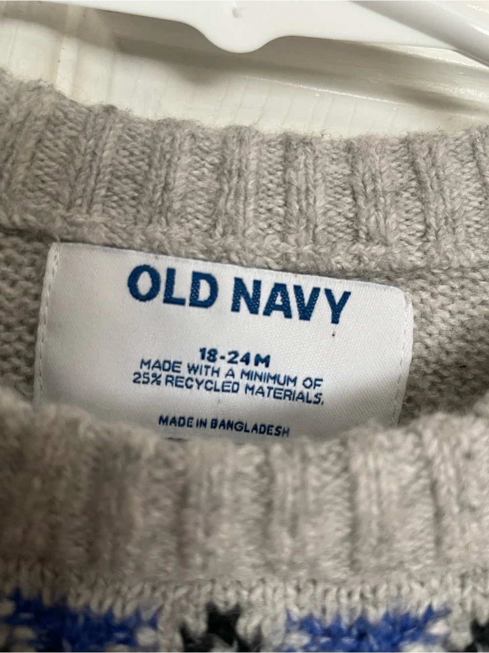 Old Navy 18-24 months Gray Patterned Fair Isle Crewneck Sweater Dino Skiing